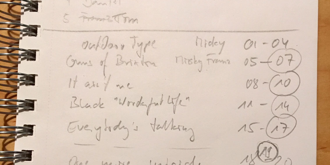 Corduroy Studio Zettel mit Setliste